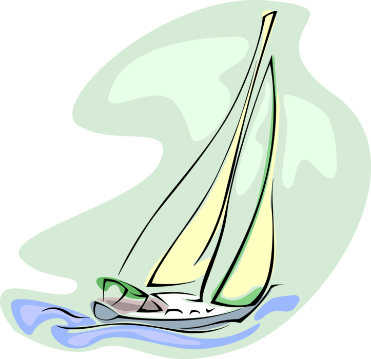Vector Illustration of Sailboat Sailing Watercraft Vessel Under Sail on Ocean