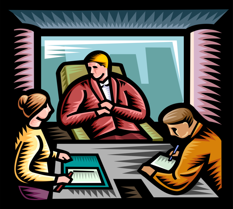 Vector Illustration of Business Colleagues in Office Meeting Take Notes