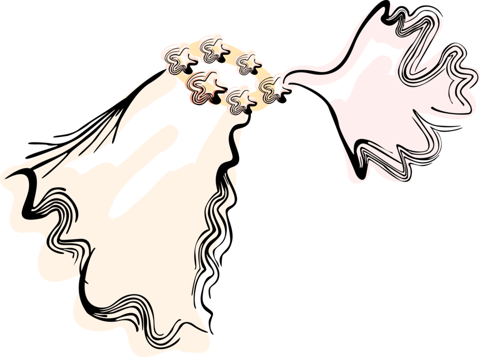 Vector Illustration of Marriage Ceremony Wedding Veil Carried by Dove Bird