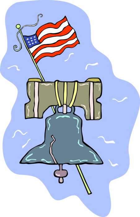 Vector Illustration of Liberty Bell Iconic Symbol of American Independence in Philadelphia with Flag