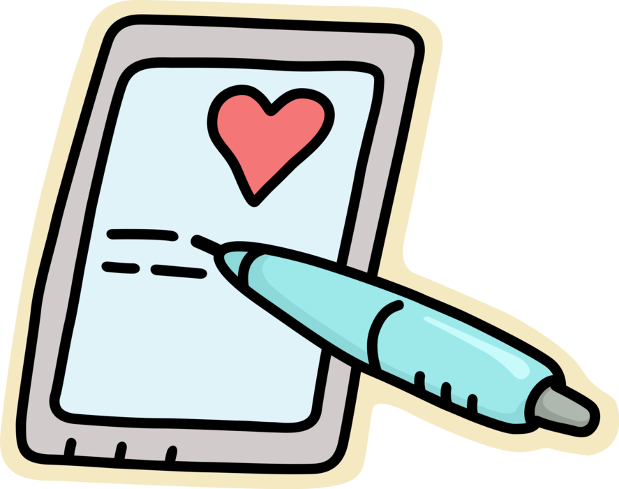 Vector Illustration of Pen Writing Message on Paper with Heart 