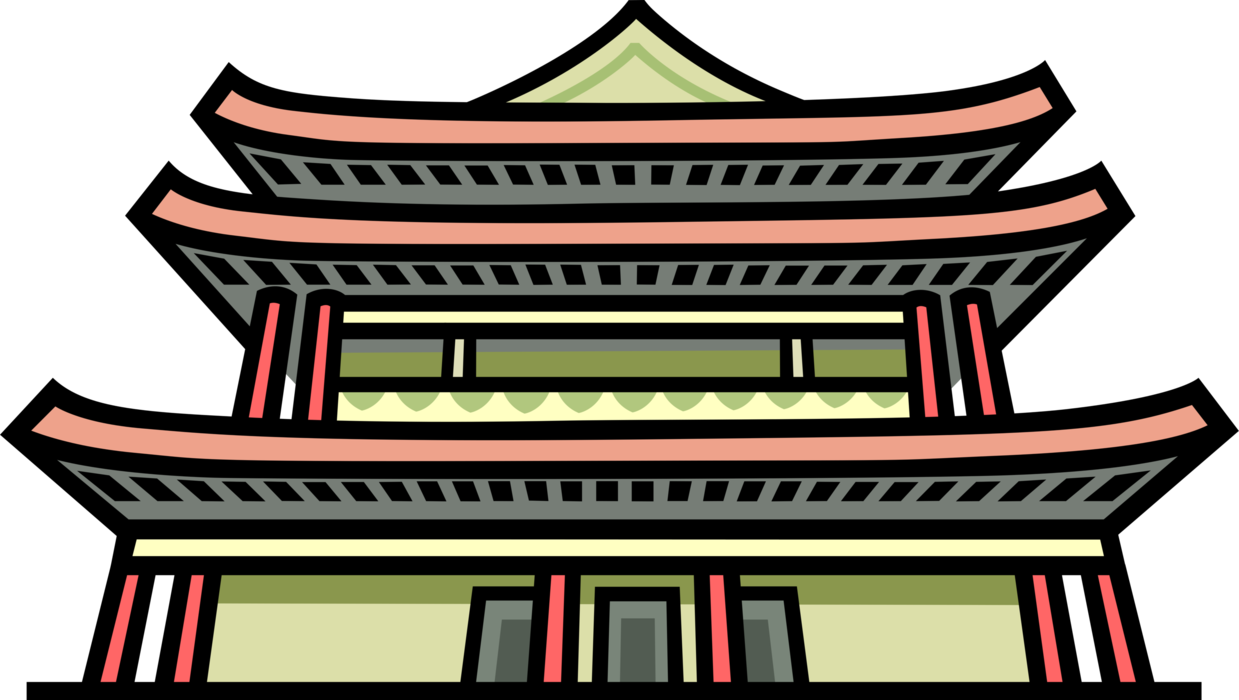 Vector Illustration of Japanese Pagoda Temple or Sacred Structure Asian Building