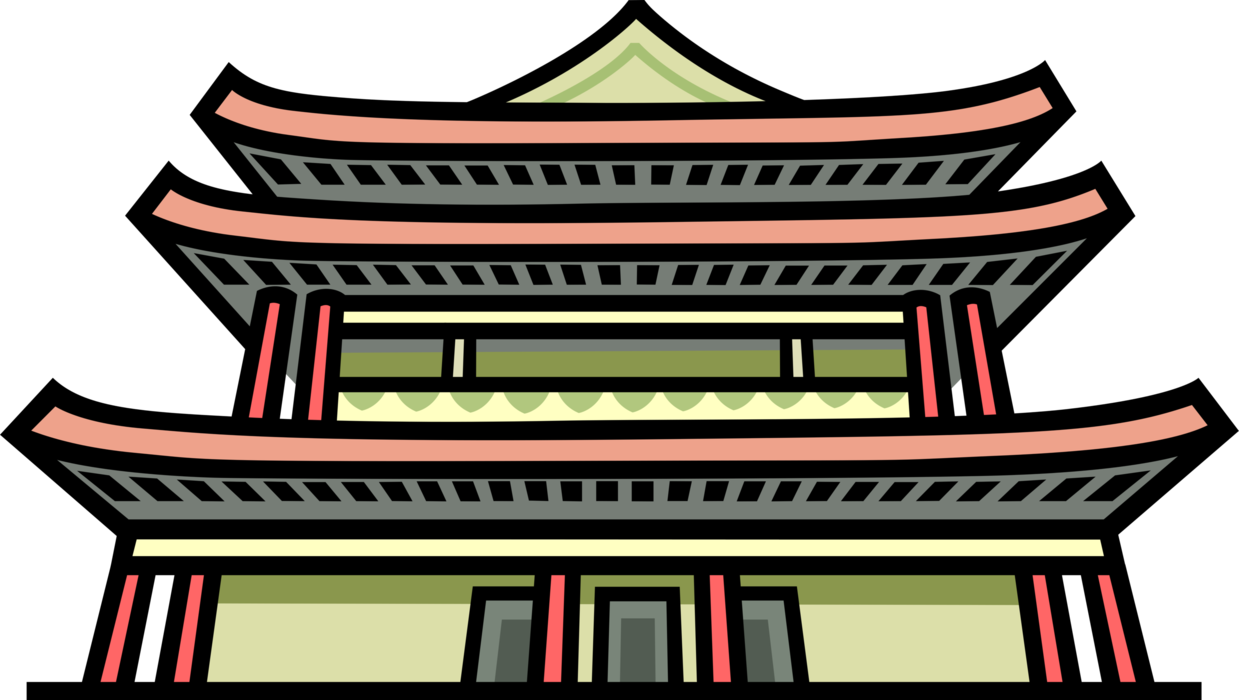 Vector Illustration of Japanese Pagoda Temple or Sacred Structure Asian Building