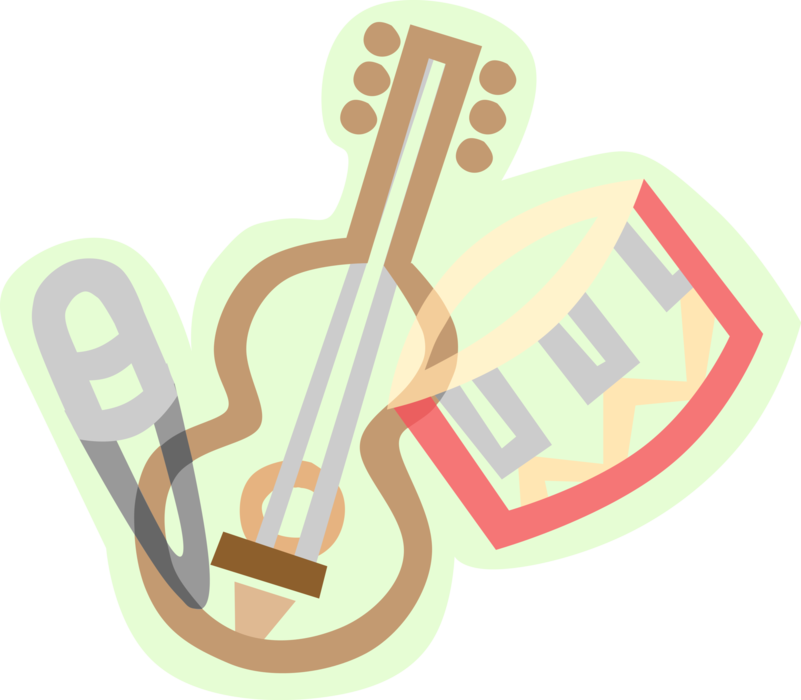 Vector Illustration of Acoustic Guitar, Drum and Microphone Musical Instruments