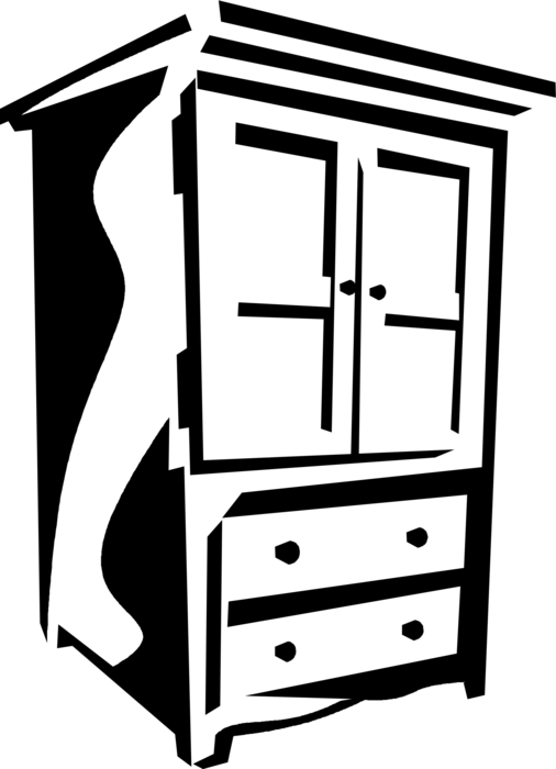 Vector Illustration of Wall Unit Cabinet Furniture with Drawers and Shelves