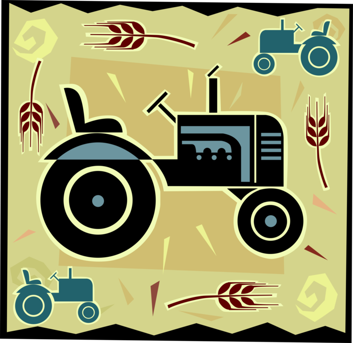 Vector Illustration of Farm Equipment Tractor with Wheat Cereal Grain Crop