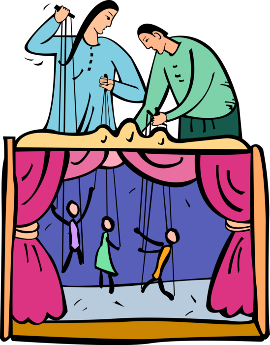 Vector Illustration of Puppeteer Performs Puppet Show for Children