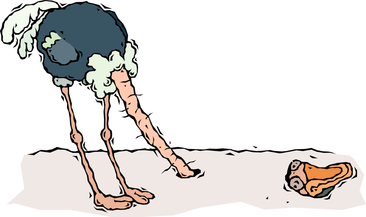 Vector Illustration of Flightless African Ostrich with Head in Sand
