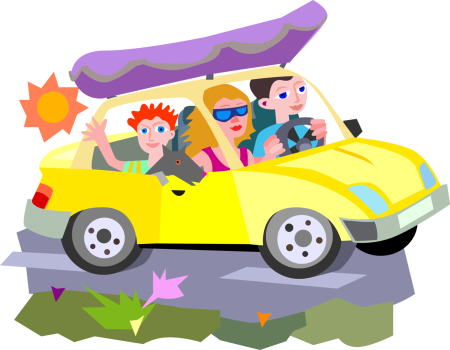 Vector Illustration of Family Summer Vacation Road Trip by Automobile Motor Vehicle Car