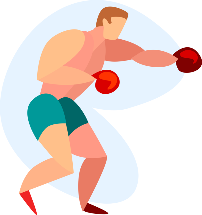 Vector Illustration of Prize Fighter Boxer Sparring in Boxing Ring with Gloves