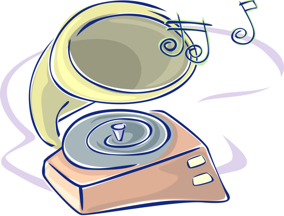 Vector Illustration of Gramophone Phonograph Record Player Plays Music