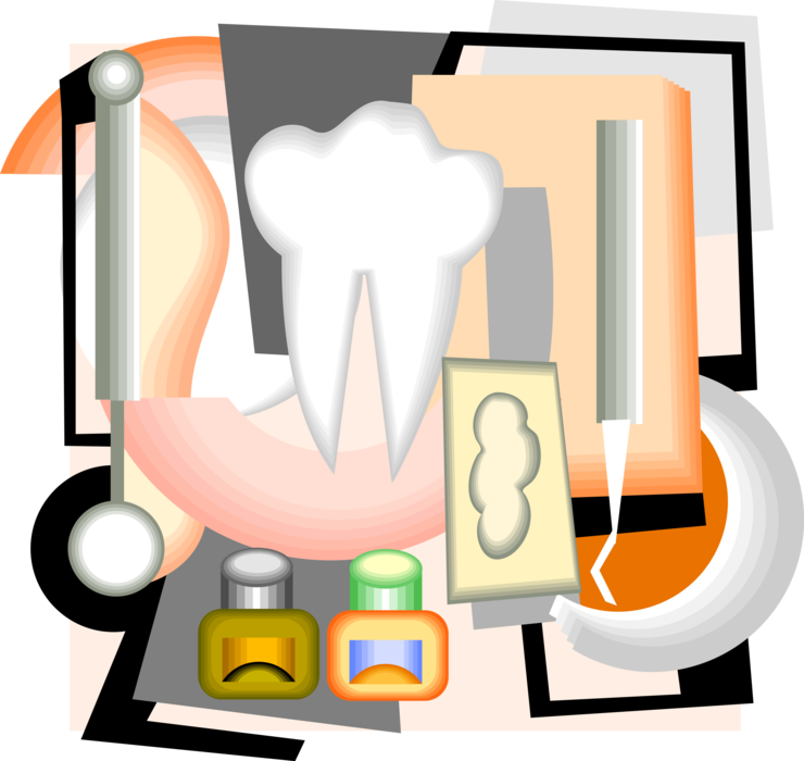 Vector Illustration of Dental Oral Hygiene Tooth and Dentist Office Tools