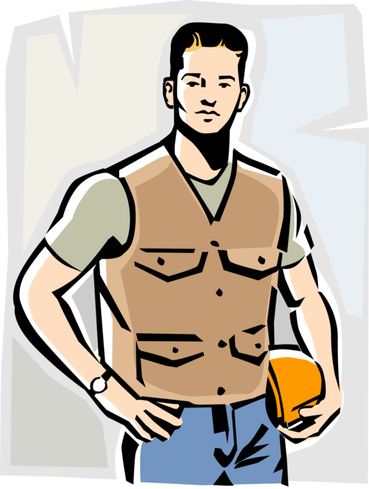Vector Illustration of Blue-Collar Working Class Manual Labor Construction Worker with Hard Hat