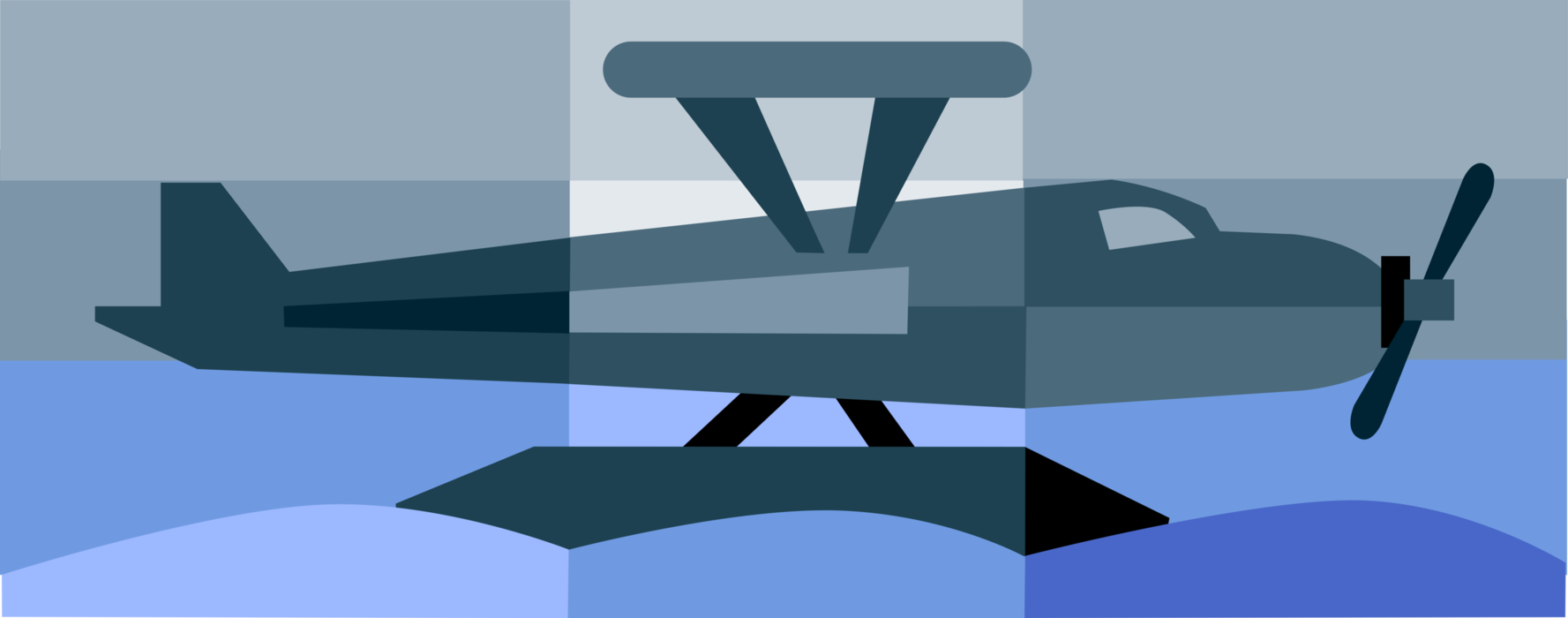 Vector Illustration of Floatplane or Float Plane Seaplane Landing with Pontoons Providing Buoyancy