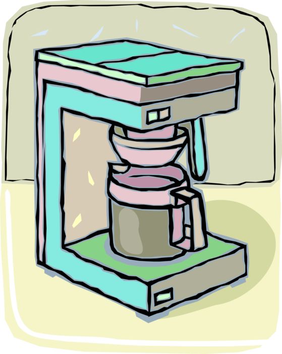 Vector Illustration of Coffee Maker Machine Brewing Coffee