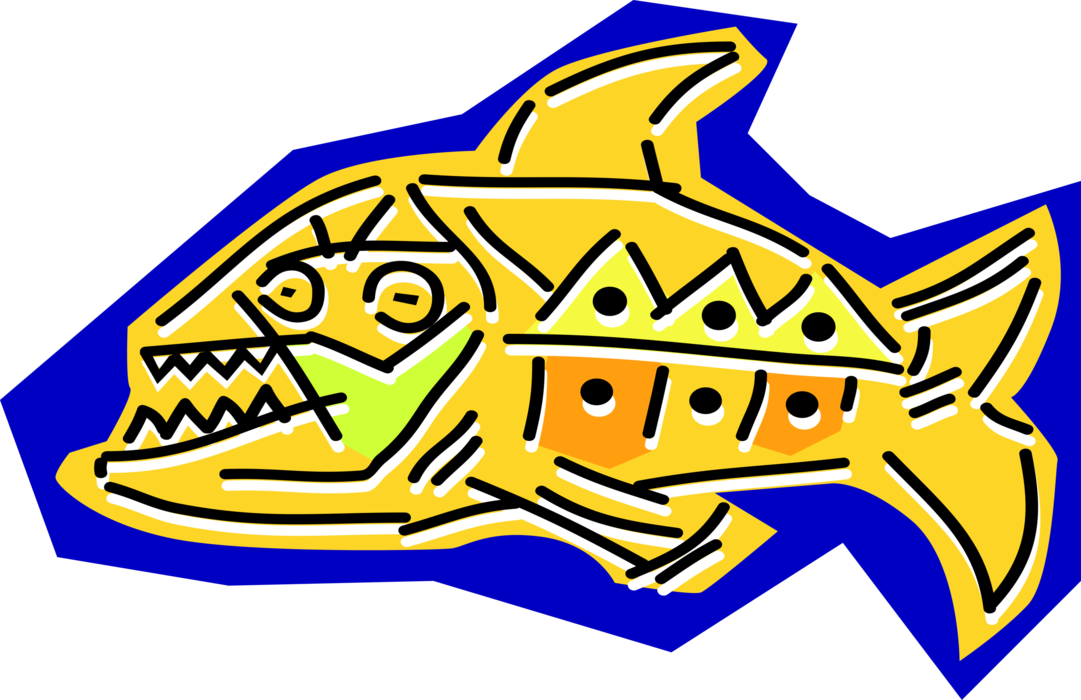 Vector Illustration of Predator Fish with Mouthful of Sharp Teeth