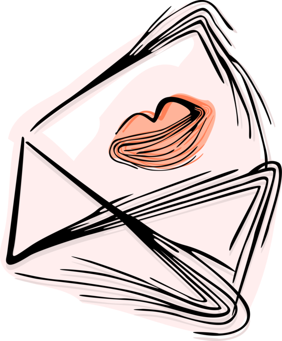 Vector Illustration of Love Letter in Envelope Sealed with Kiss