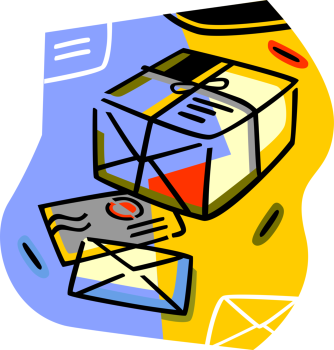 Vector Illustration of Post Office Mail Letters, Packages, and Envelopes
