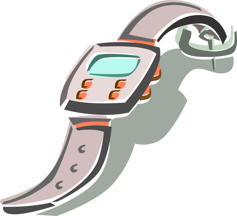 Vector Illustration of Digital Wristwatch Timepiece Keeps Time