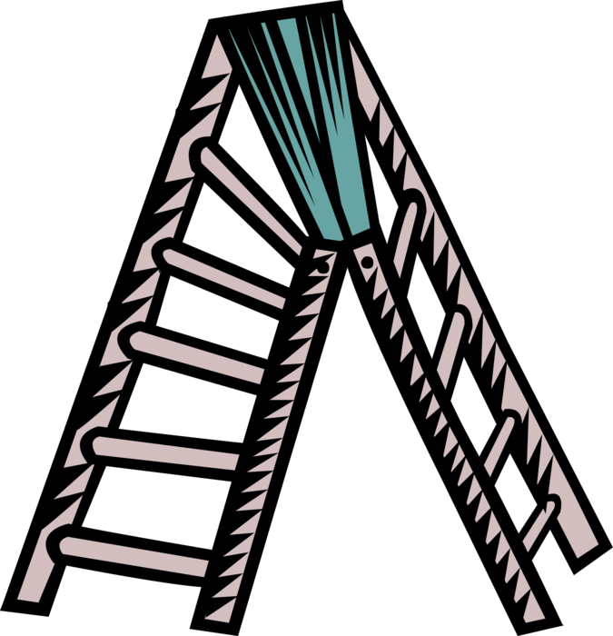 Vector Illustration of Portable Rigid Step Ladder or Stepladder with Stringer or Rail Steps