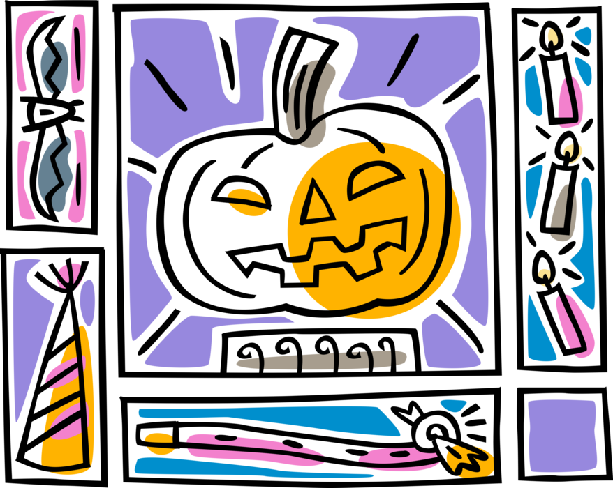 Vector Illustration of Halloween Pumpkin with Vampire Bat and Candles