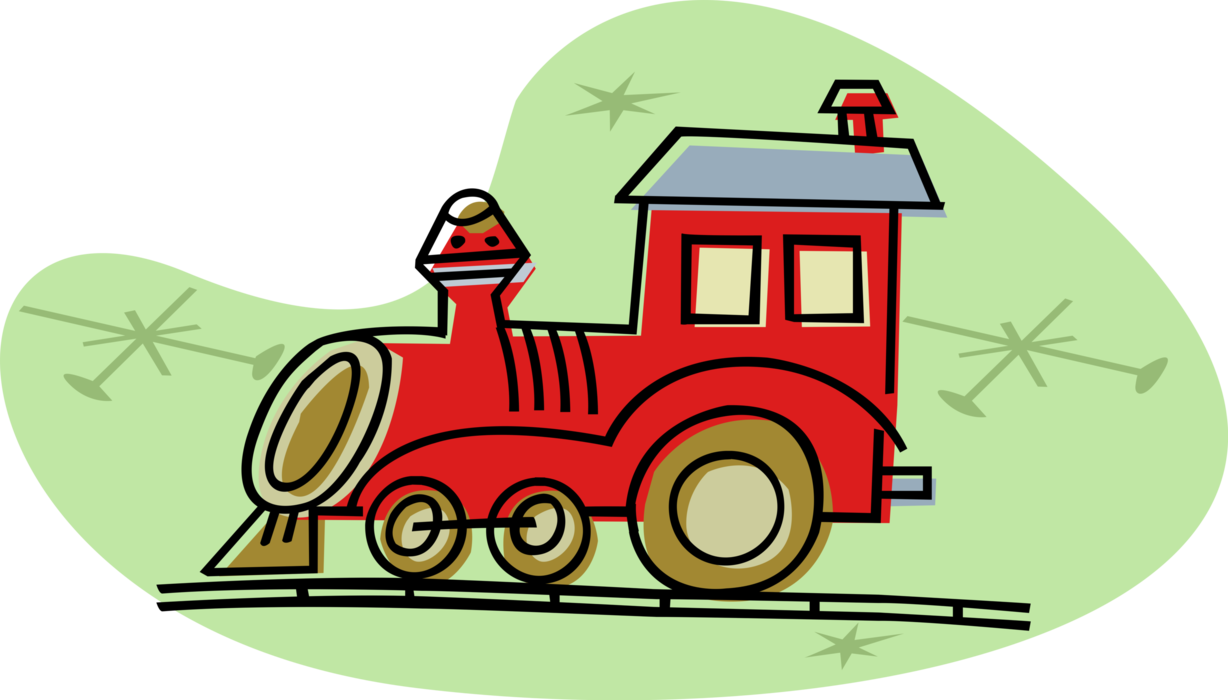 Vector Illustration of Railroad Rail Transport Speeding Locomotive Railway Train Engine on Tracks