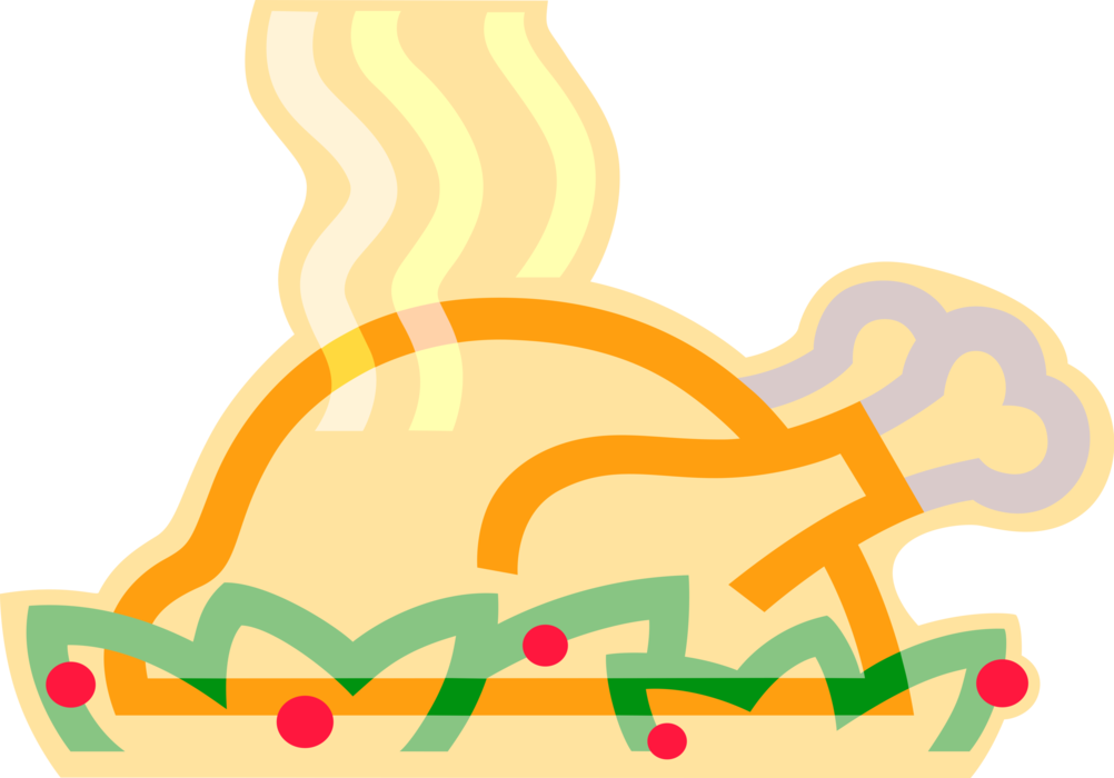 Vector Illustration of Roast Poultry Turkey Traditional Thanksgiving or Christmas Dinner