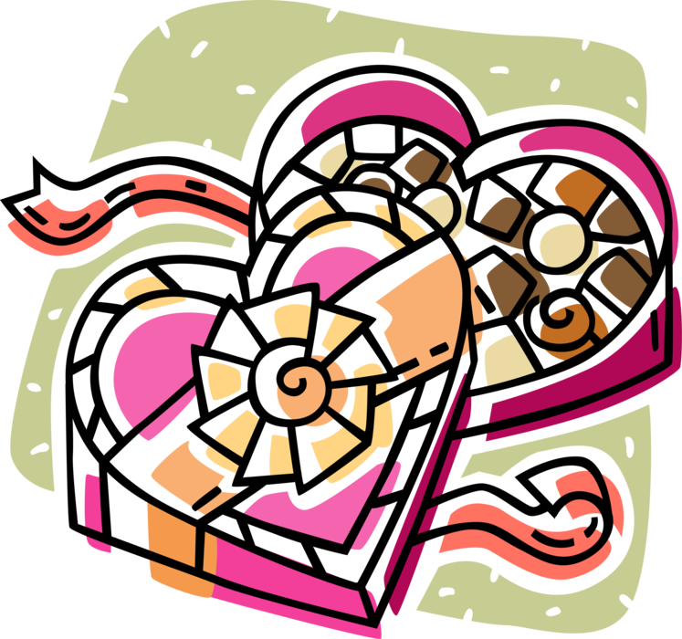 Vector Illustration of Valentine's Day Sentimental Gift Heart-Shaped Box of Chocolates Expression of Affection