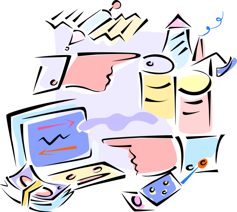 Vector Illustration of Pointing Hands with Stock Market Commodity Trading and Crude Oil