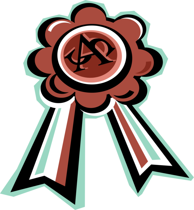 Vector Illustration of Prize Ribbon First Place Ribbon Awarded for Achievement in Athletic or Competitive Excellence 