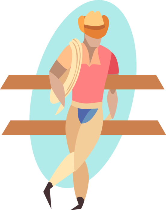 Vector Illustration of Rodeo Cowboy with Lasso Lariat Rope in Corral