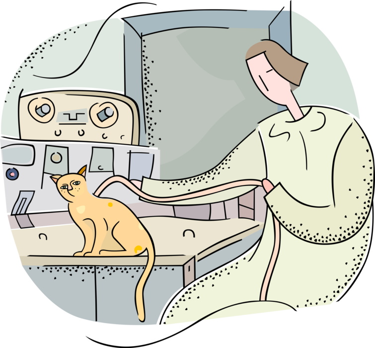 Vector Illustration of Animal Testing Research and Experimentation with Cat and Scientist Conducting Experiment