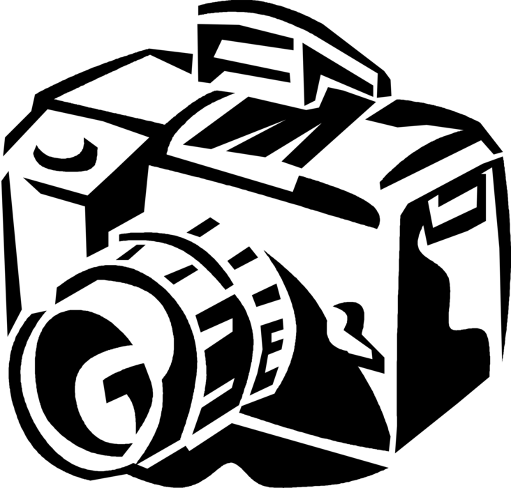 Vector Illustration of Photography Digital SLR 35mm Camera Produces Photographic Images