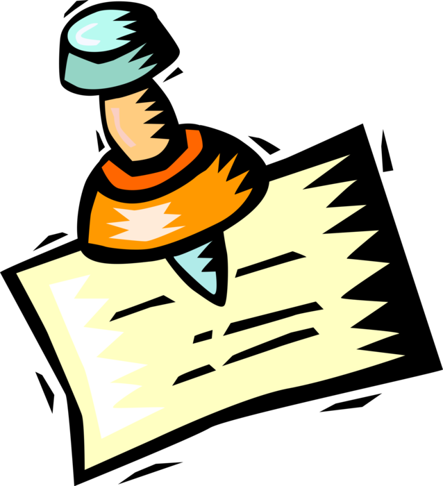 Vector Illustration of Push Pin and Message Piece of Paper on Bulletin Board