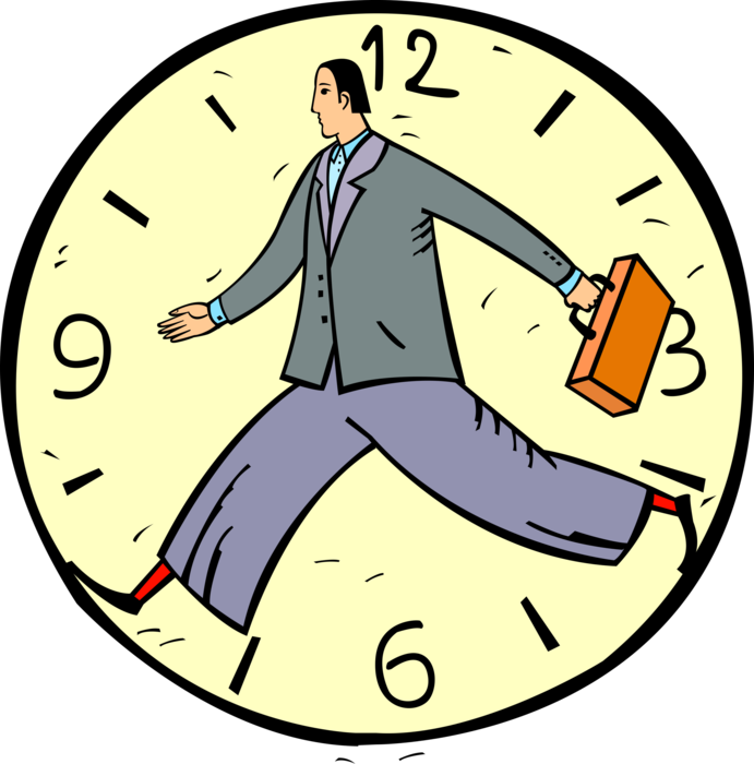 Vector Illustration of Businessman Walks on Clock Treadmill