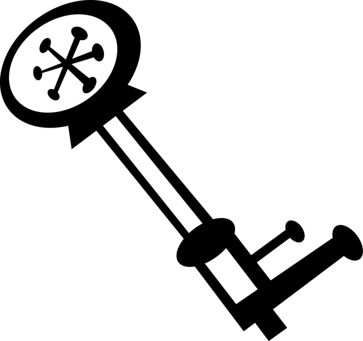 Vector Illustration of Skeleton Security Key Opens Locks