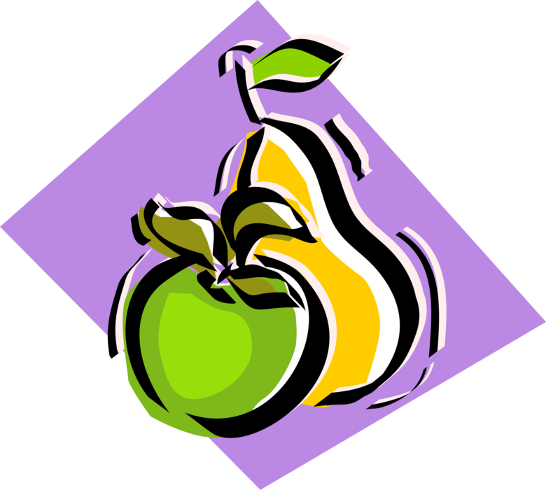 Vector Illustration of Fruit Green Apple and Pear