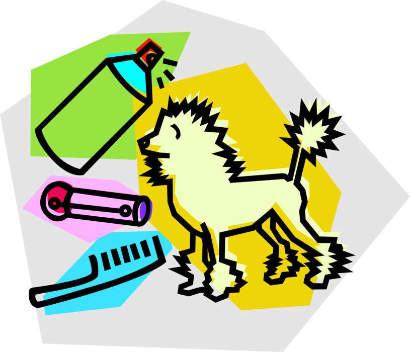Vector Illustration of Animal Dog Grooming Salon Poodle with Spray, Curler and Comb