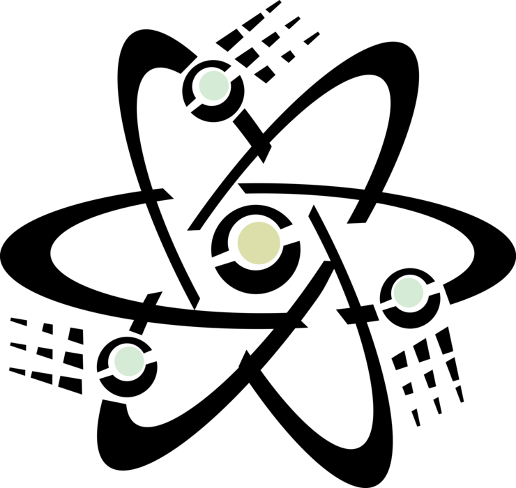 Vector Illustration of Atomic Energy Science Atom Symbol with Nucleus, Neutrons, Protons and One or More Electrons