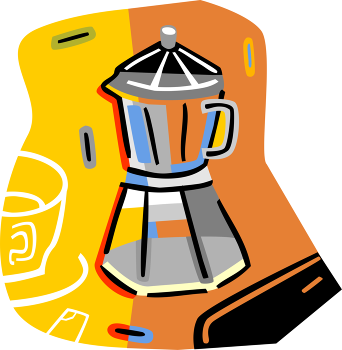 Vector Illustration of Stove-Top Moka Pot Macchinetta Coffee Pot Coffeemaker or Coffee Machine