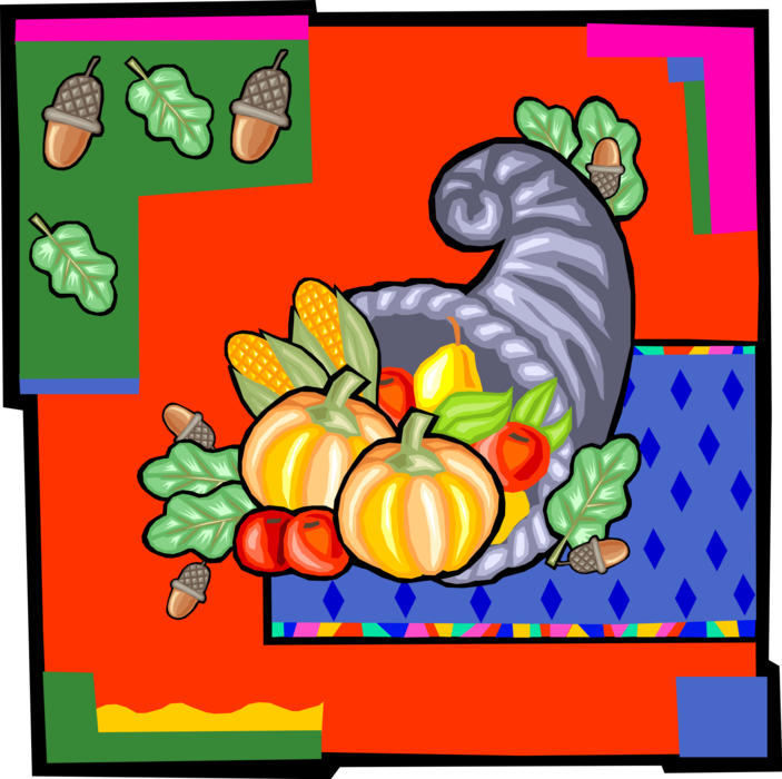 Vector Illustration of Cornucopia Horn of Plenty with Bountiful Fall Harvest