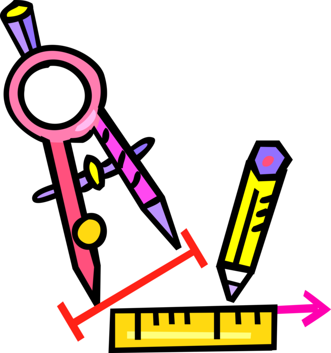 Vector Illustration of Measurement Compass used in Geometry with Ruler and Pencil Writing Instrument