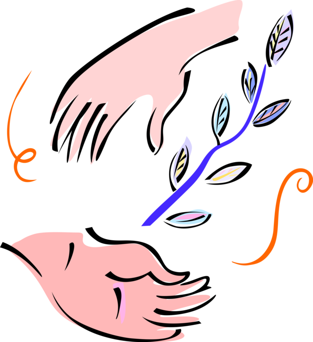 Vector Illustration of Hands with Olive Branch of Peace