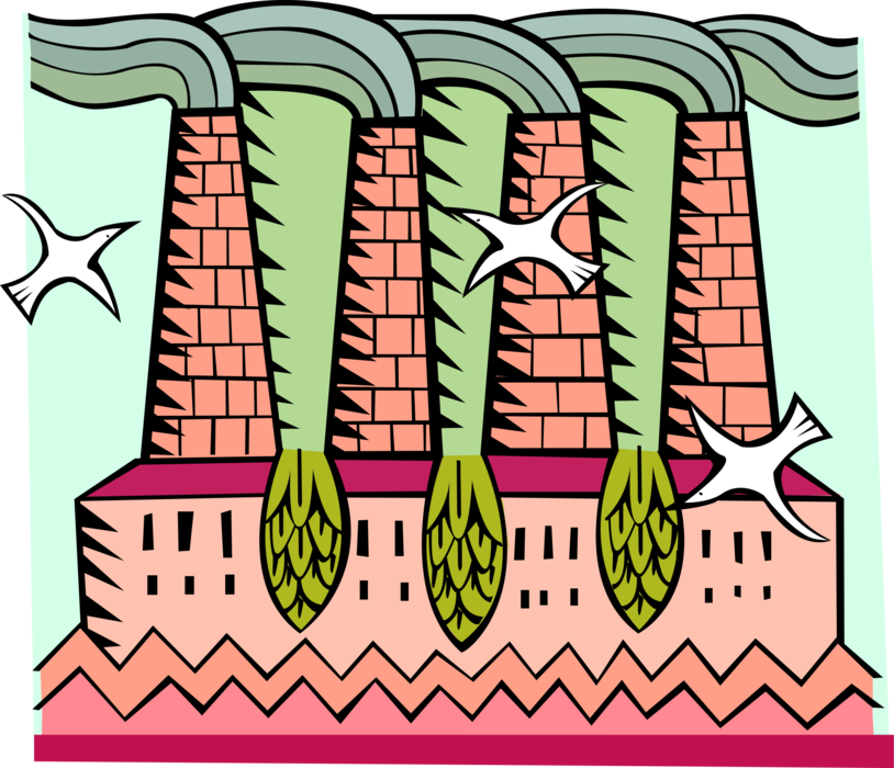 Vector Illustration of Large-Scale Industrialization Versus Environmental Conservation and Sustainability