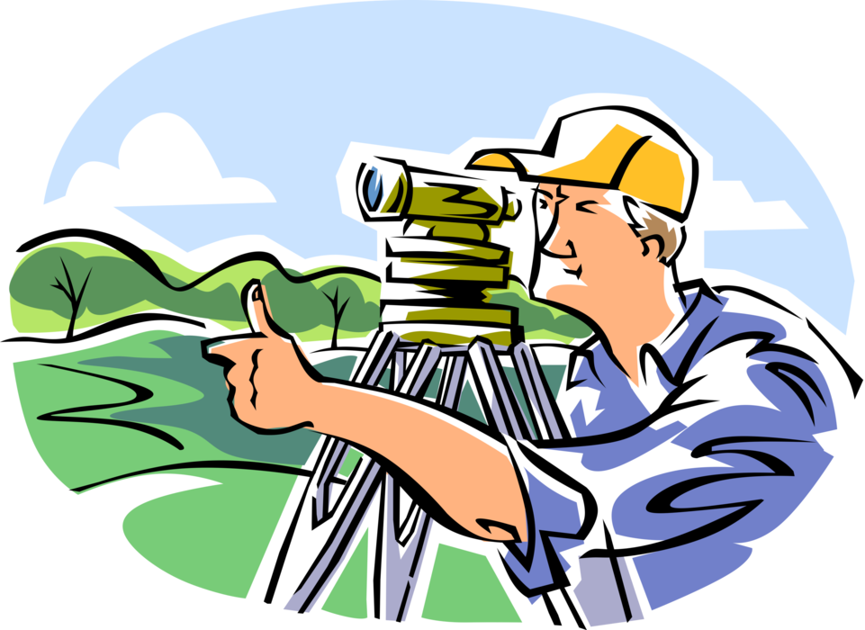 Vector Illustration of Surveyor Theodolite Determines Terrestrial Position of Points, Distances and Angles Between Them