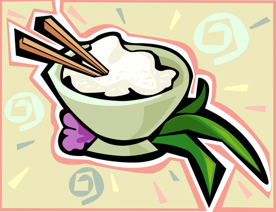 Vector Illustration of Bowl of Asian Cuisine Chinese Rice with Chopsticks