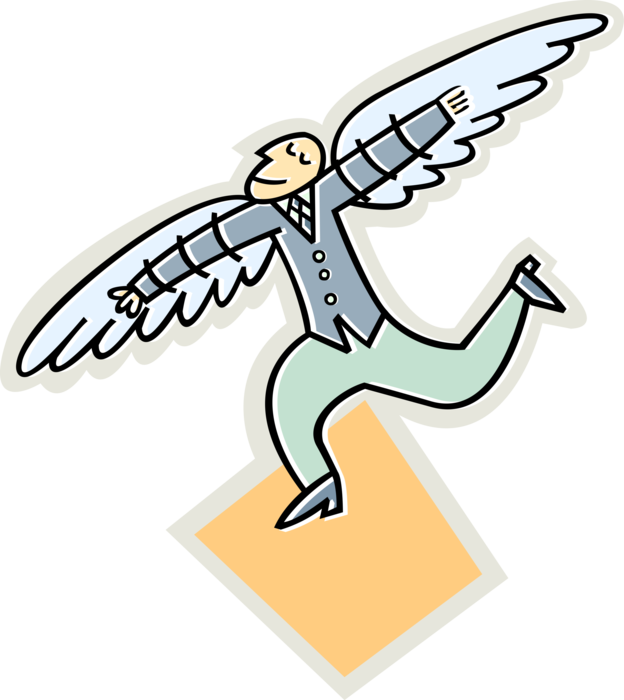 Vector Illustration of Businessman with Wings Attempts to Fly Like Bird