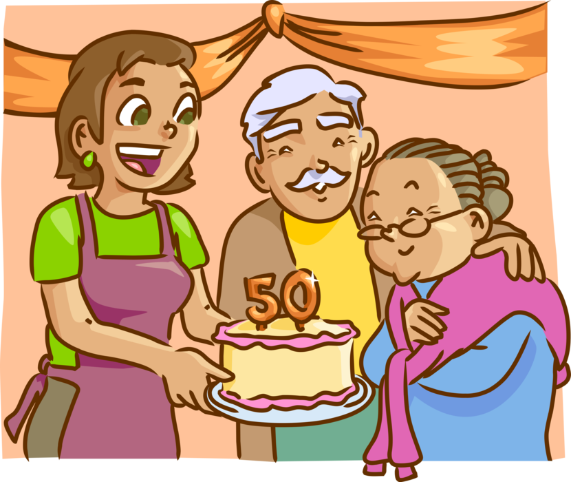 Vector Illustration of 50th Birthday Anniversary Celebration with Birthday Cake