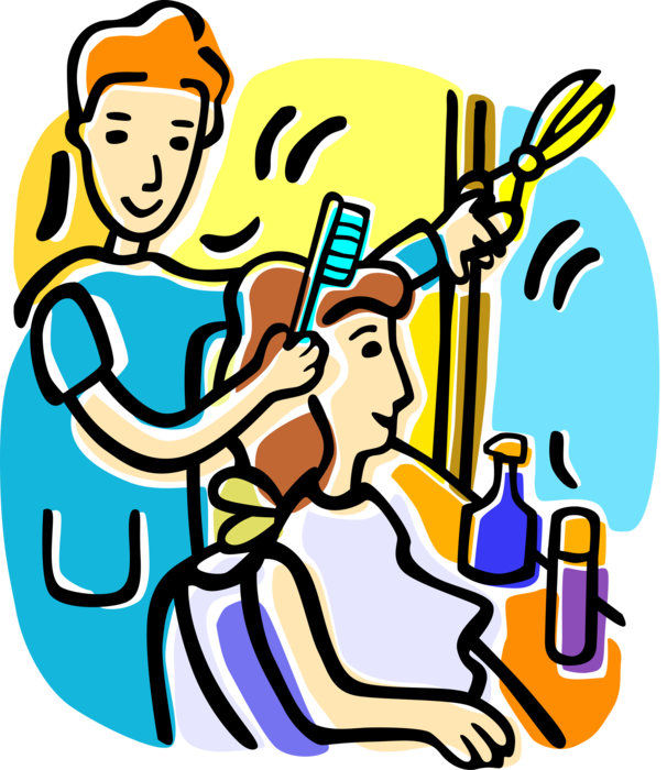 Vector Illustration of Beauty Salon Beautician and Hairdresser Hair Stylist Works on Customer