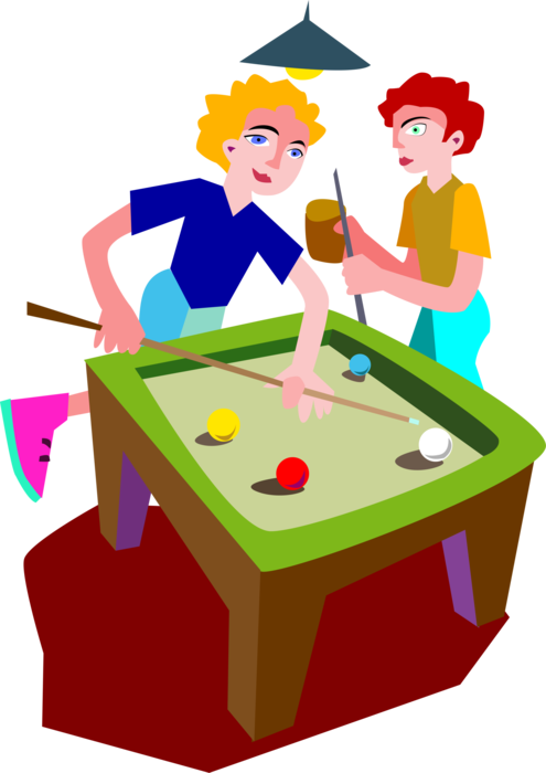 Vector Illustration of Pocket Billiards Players Playing Game of Pool